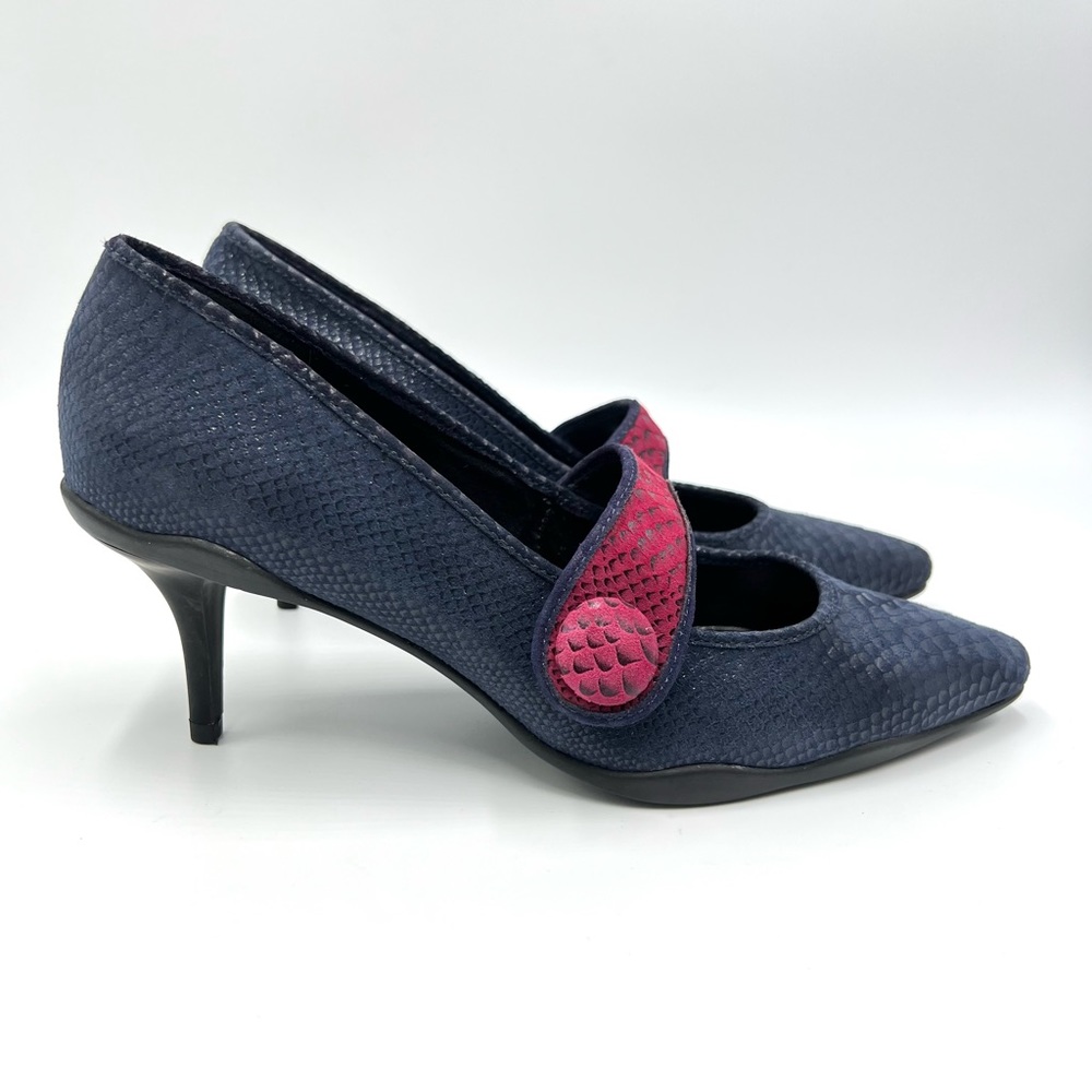 LOGO Womens Size 7 Red Blue Leather Snakeskin Point Toe‎ Heels Pumps Shoes